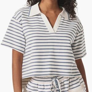 NWT Splendid  Cassie Stripe Terry Johnny Collar Polo Size L